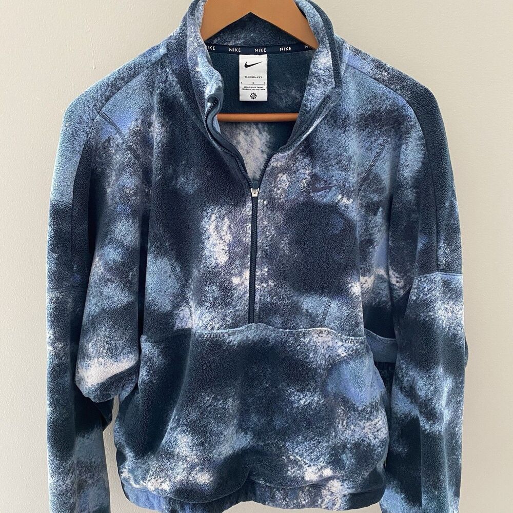 Nike Therma-FIT 1/2 Zip Fleece Sweatshirt Women's L Blue Tie Dye Long Sleeve